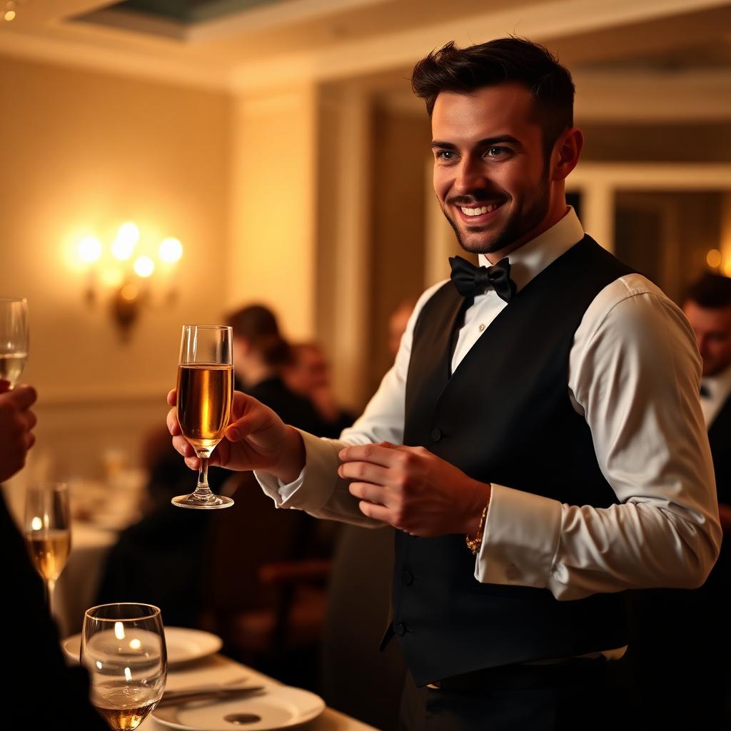 Garçom servindo champagne em evento